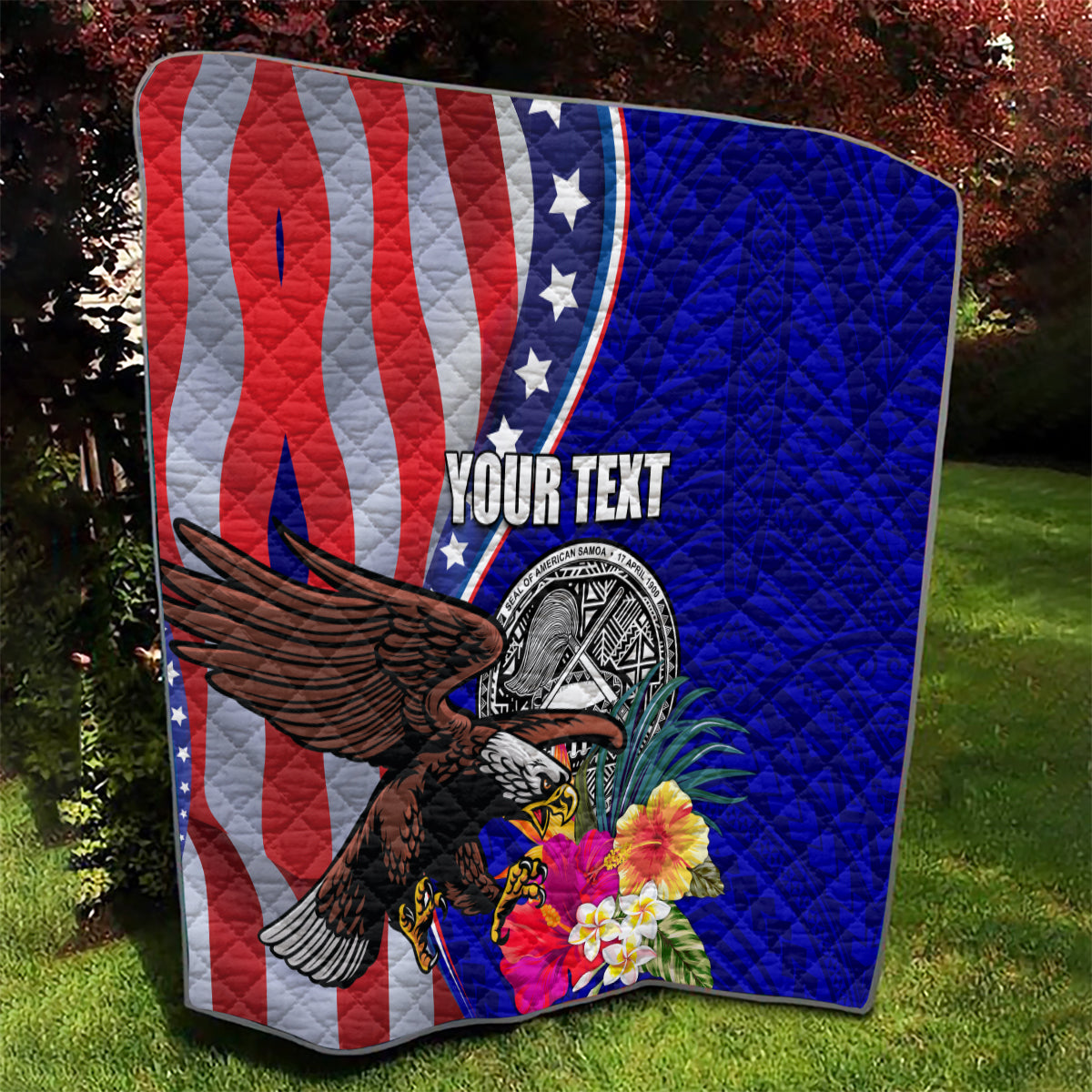 Personalised American Samoa and United States Quilt Bald Eagle and Seal Hibiscus Polynesian Pattern LT03 - Polynesian Pride