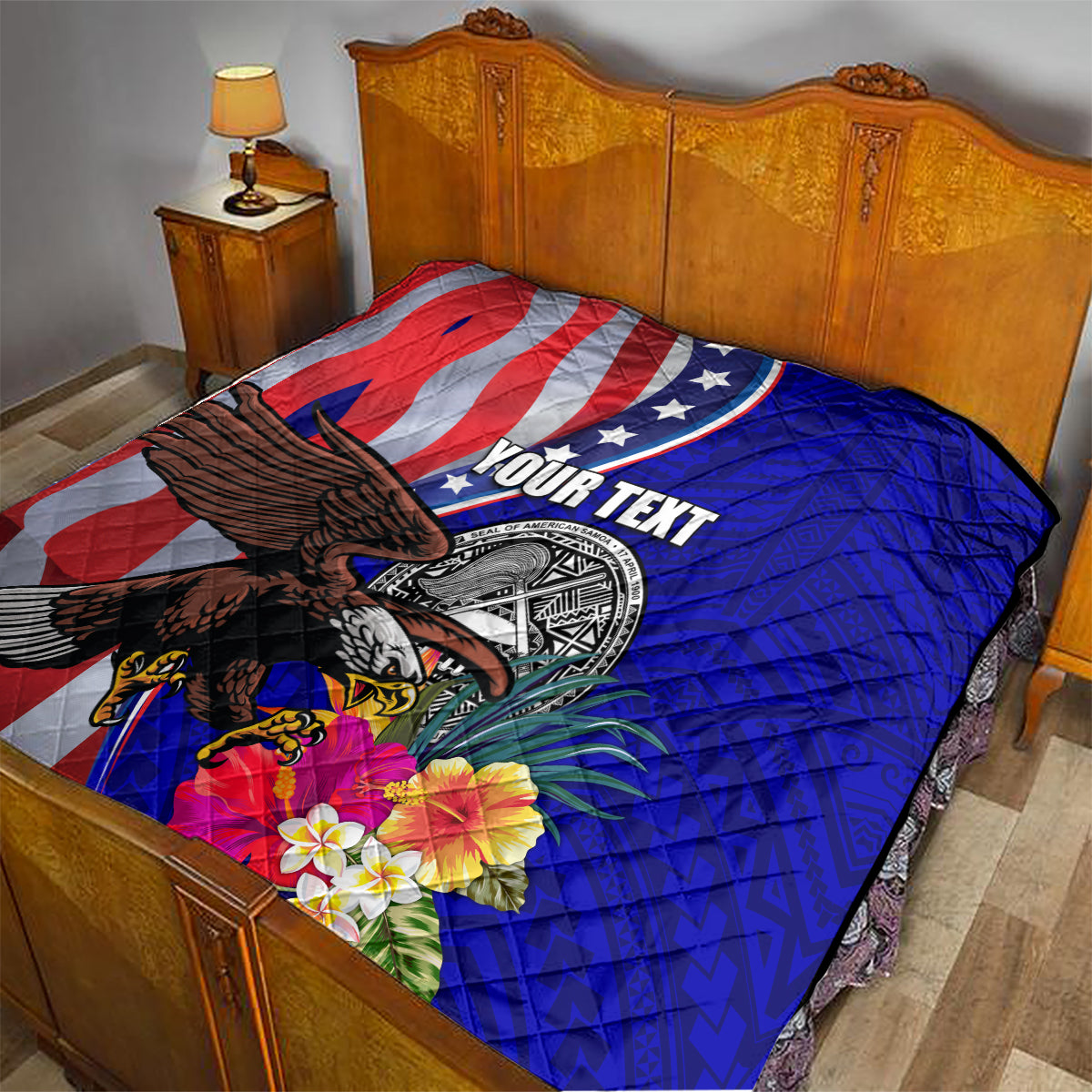 Personalised American Samoa and United States Quilt Bald Eagle and Seal Hibiscus Polynesian Pattern LT03 - Polynesian Pride