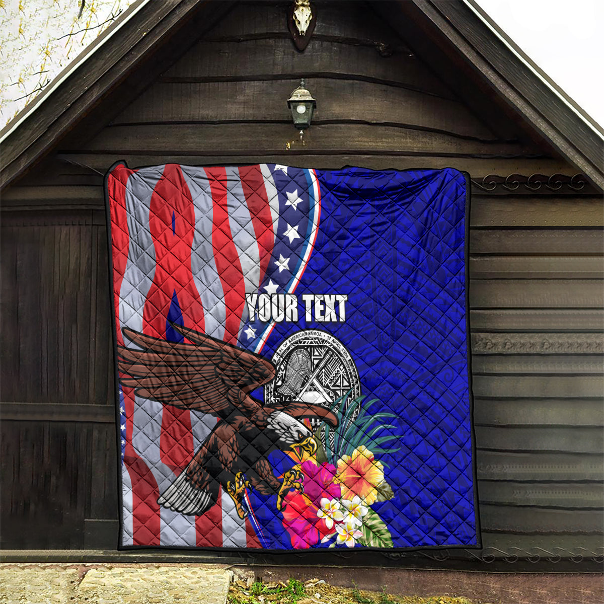Personalised American Samoa and United States Quilt Bald Eagle and Seal Hibiscus Polynesian Pattern LT03 - Polynesian Pride