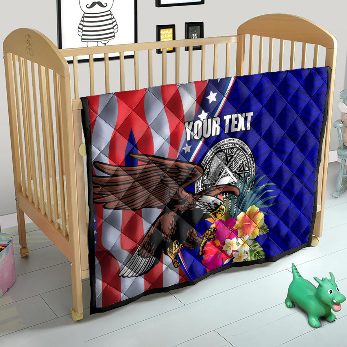 Personalised American Samoa and United States Quilt Bald Eagle and Seal Hibiscus Polynesian Pattern LT03 - Polynesian Pride