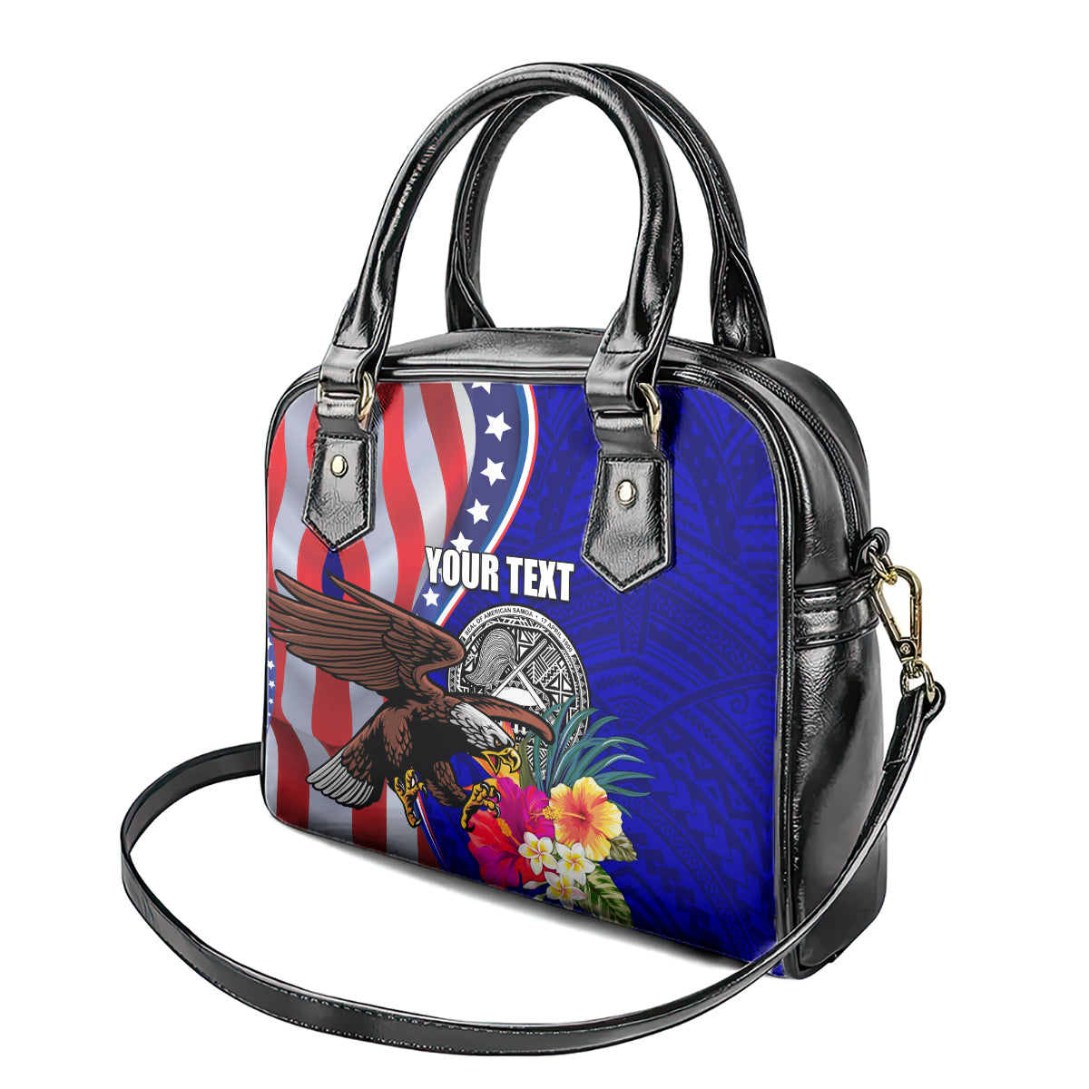 Personalised American Samoa and United States Shoulder Handbag Bald Eagle and Seal Hibiscus Polynesian Pattern LT03 - Polynesian Pride