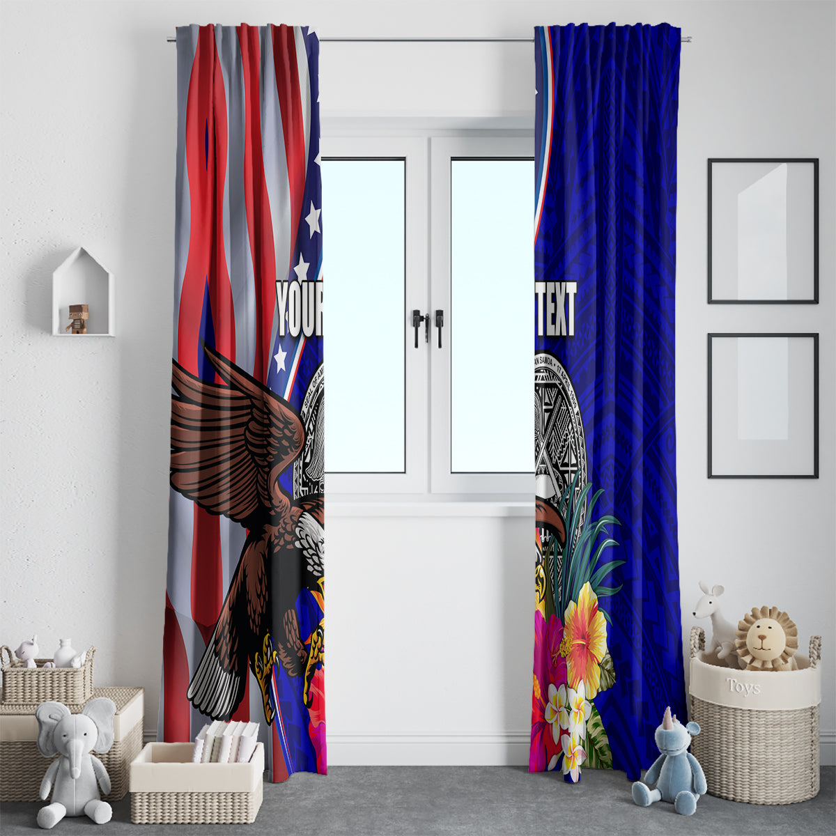 Personalised American Samoa and United States Window Curtain Bald Eagle and Seal Hibiscus Polynesian Pattern LT03 - Polynesian Pride