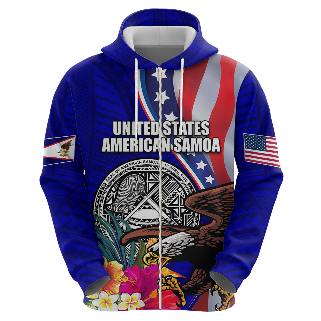 Personalised American Samoa and United States Zip Hoodie Bald Eagle and Seal Hibiscus Polynesian Pattern LT03 - Polynesian Pride