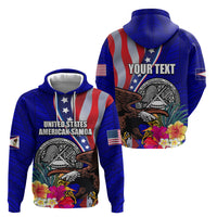 Personalised American Samoa and United States Zip Hoodie Bald Eagle and Seal Hibiscus Polynesian Pattern LT03 - Polynesian Pride