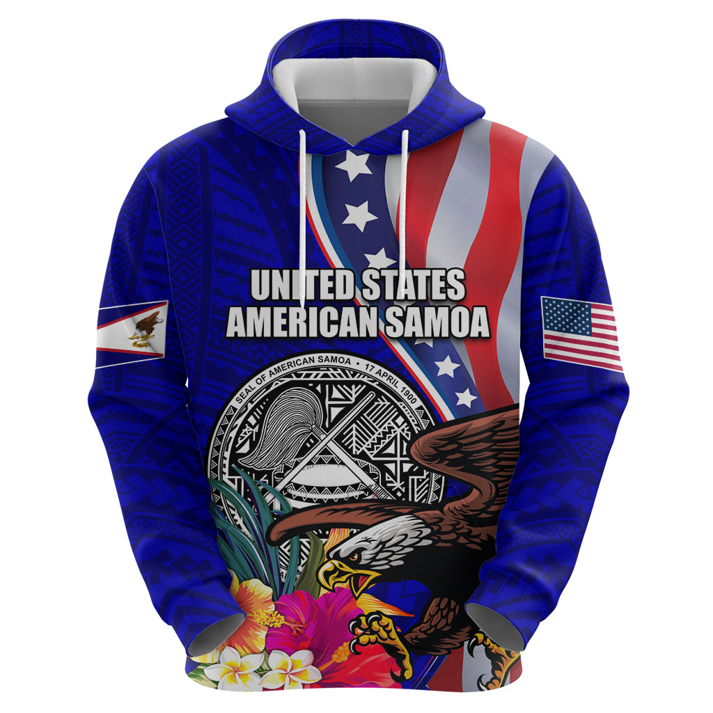 Personalised American Samoa and United States Zip Hoodie Bald Eagle and Seal Hibiscus Polynesian Pattern LT03 - Polynesian Pride