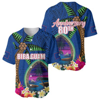 Guam Liberation Day 80th Anniversary Baseball Jersey Palm Tree and Seal Artwork Hibiscus Polynesian Pattern