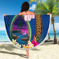 Guam Liberation Day 80th Anniversary Beach Blanket Palm Tree and Seal Artwork Hibiscus Polynesian Pattern LT03 - Polynesian Pride