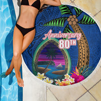 Guam Liberation Day 80th Anniversary Beach Blanket Palm Tree and Seal Artwork Hibiscus Polynesian Pattern LT03 - Polynesian Pride