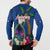 Guam Liberation Day 80th Anniversary Button Sweatshirt Palm Tree and Seal Artwork Hibiscus Polynesian Pattern