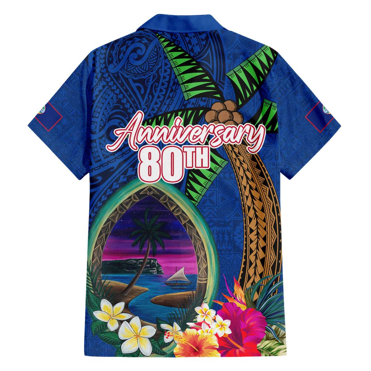 Guam Liberation Day 80th Anniversary Family Matching Short Sleeve Bodycon Dress and Hawaiian Shirt Palm Tree and Seal Artwork Hibiscus Polynesian Pattern LT03 - Polynesian Pride