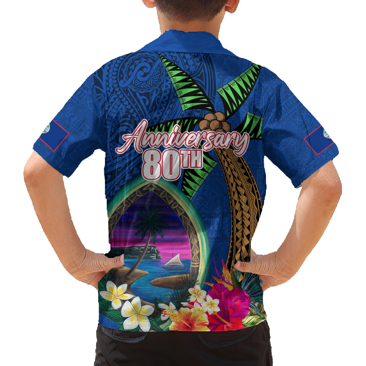 Guam Liberation Day 80th Anniversary Family Matching Summer Maxi Dress and Hawaiian Shirt Palm Tree and Seal Artwork Hibiscus Polynesian Pattern LT03 - Polynesian Pride