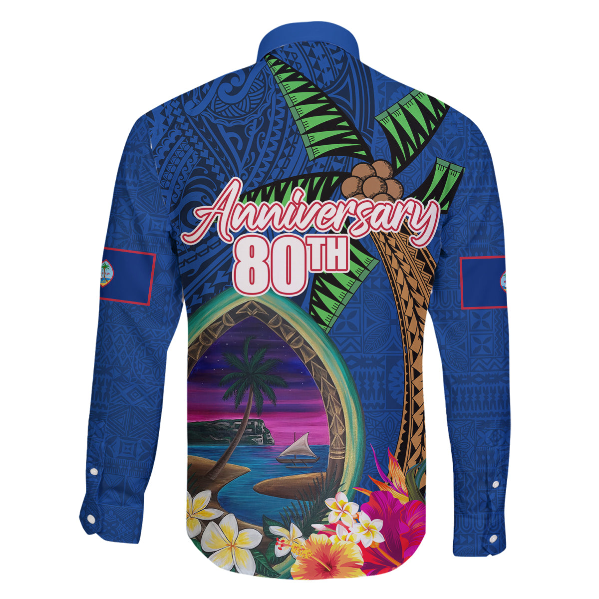 Guam Liberation Day 80th Anniversary Family Matching Summer Maxi Dress and Hawaiian Shirt Palm Tree and Seal Artwork Hibiscus Polynesian Pattern LT03 - Polynesian Pride