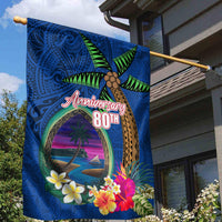 Guam Liberation Day 80th Anniversary Garden Flag Palm Tree and Seal Artwork Hibiscus Polynesian Pattern