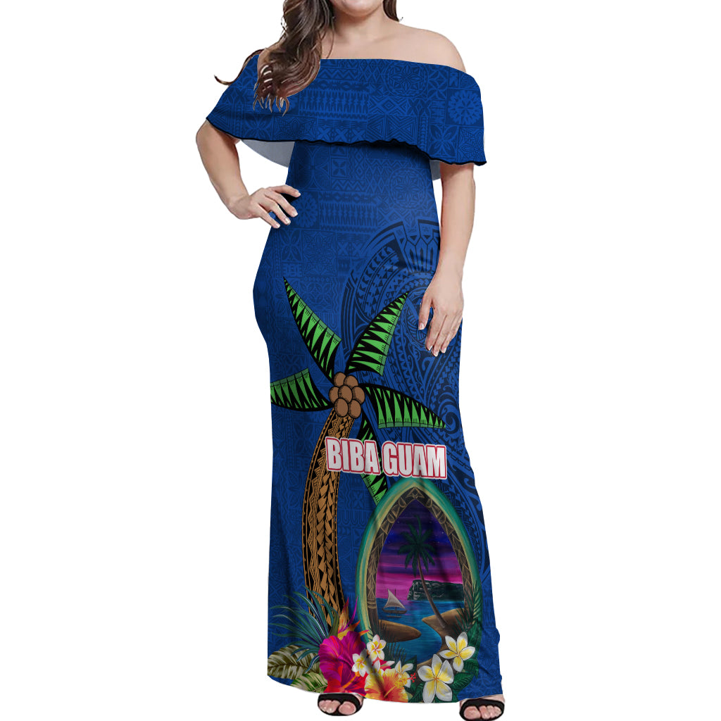 Guam Liberation Day 80th Anniversary Off Shoulder Maxi Dress Palm Tree