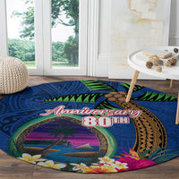 Guam Liberation Day 80th Anniversary Round Carpet Palm Tree and Seal Artwork Hibiscus Polynesian Pattern