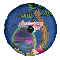 Guam Liberation Day 80th Anniversary Spare Tire Cover Palm Tree and Seal Artwork Hibiscus Polynesian Pattern