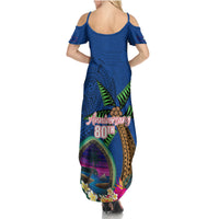 Guam Liberation Day 80th Anniversary Summer Maxi Dress Palm Tree and Seal Artwork Hibiscus Polynesian Pattern