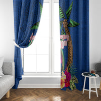 Guam Liberation Day 80th Anniversary Window Curtain Palm Tree and Seal Artwork Hibiscus Polynesian Pattern