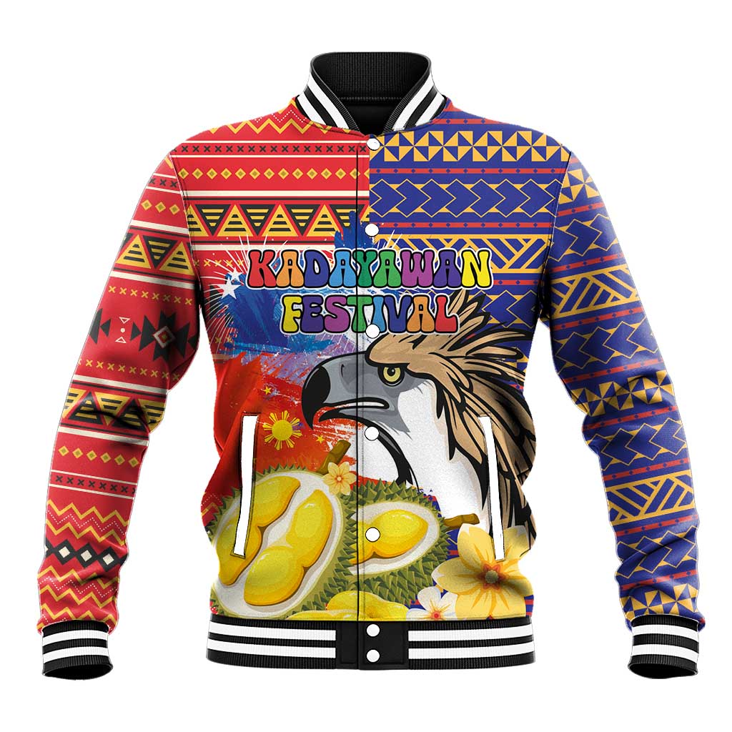 Philippines Kadayawan Baseball Jacket Filipino Eagle Durian with Polynesian and Igorots Pattern LT03 Unisex Red - Polynesian Pride