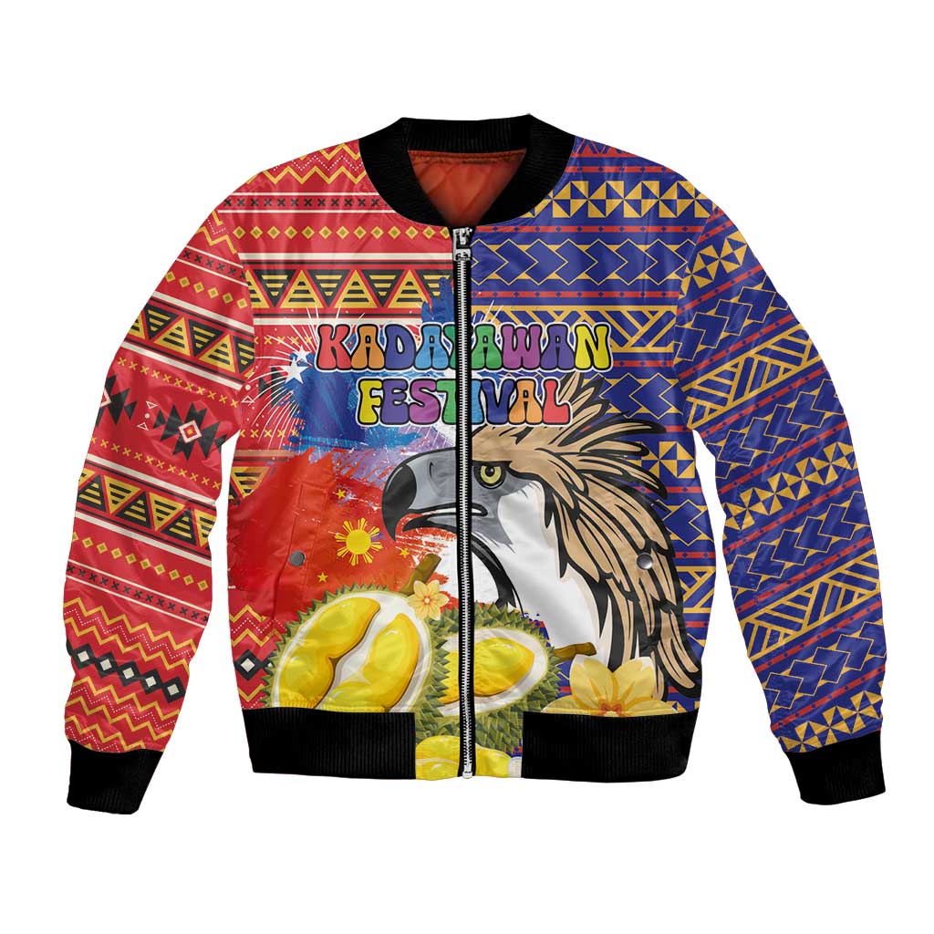 Philippines Kadayawan Bomber Jacket Filipino Eagle Durian with Polynesian and Igorots Pattern LT03 Unisex Red - Polynesian Pride