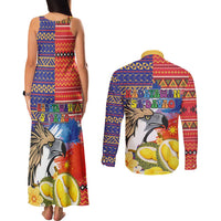 Philippines Kadayawan Couples Matching Tank Maxi Dress and Long Sleeve Button Shirt Filipino Eagle Durian with Polynesian and Igorots Pattern