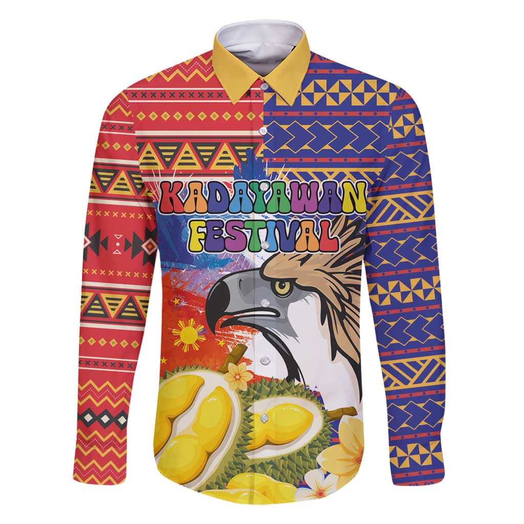 Philippines Kadayawan Family Matching Long Sleeve Bodycon Dress and Hawaiian Shirt Filipino Eagle Durian with Polynesian and Igorots Pattern LT03 Dad's Shirt - Long Sleeve Red - Polynesian Pride