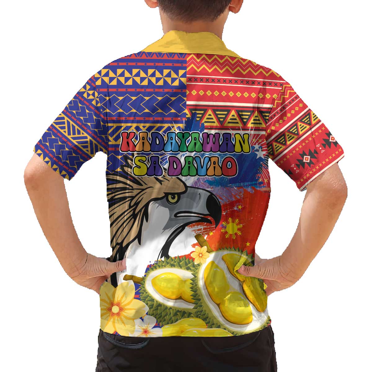Philippines Kadayawan Family Matching Off The Shoulder Long Sleeve Dress and Hawaiian Shirt Filipino Eagle Durian with Polynesian and Igorots Pattern LT03 - Polynesian Pride