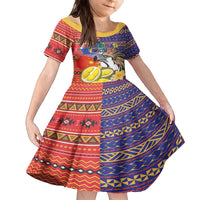 Philippines Kadayawan Family Matching Off The Shoulder Long Sleeve Dress and Hawaiian Shirt Filipino Eagle Durian with Polynesian and Igorots Pattern LT03 Daughter's Dress Red - Polynesian Pride