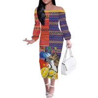Philippines Kadayawan Family Matching Off The Shoulder Long Sleeve Dress and Hawaiian Shirt Filipino Eagle Durian with Polynesian and Igorots Pattern LT03 Mom's Dress Red - Polynesian Pride