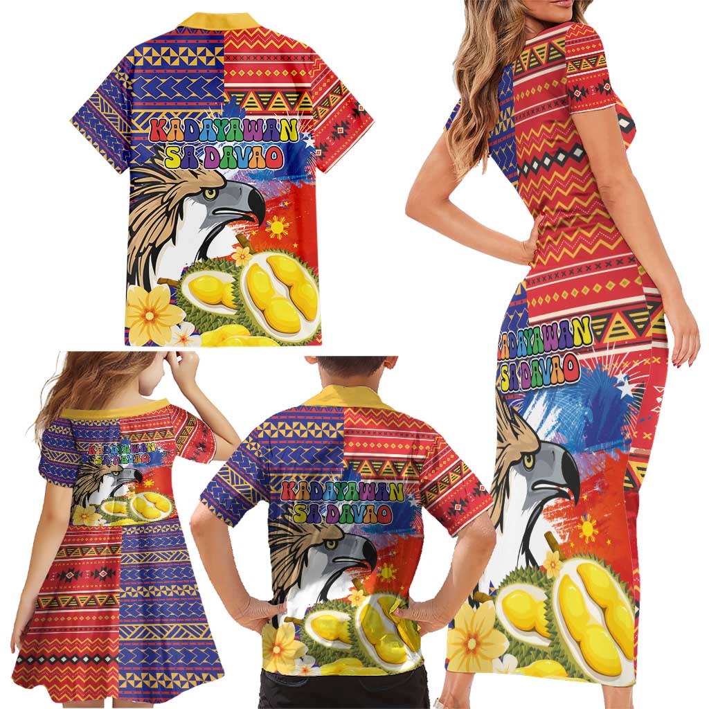 Philippines Kadayawan Family Matching Short Sleeve Bodycon Dress and Hawaiian Shirt Filipino Eagle Durian with Polynesian and Igorots Pattern