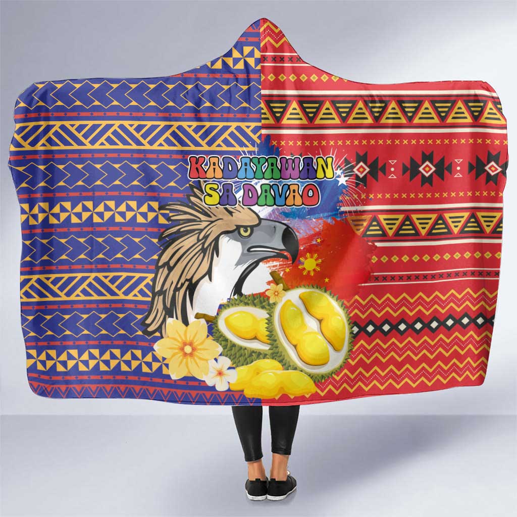 Philippines Kadayawan Hooded Blanket Filipino Eagle Durian with Polynesian and Igorots Pattern LT03 One Size Red - Polynesian Pride