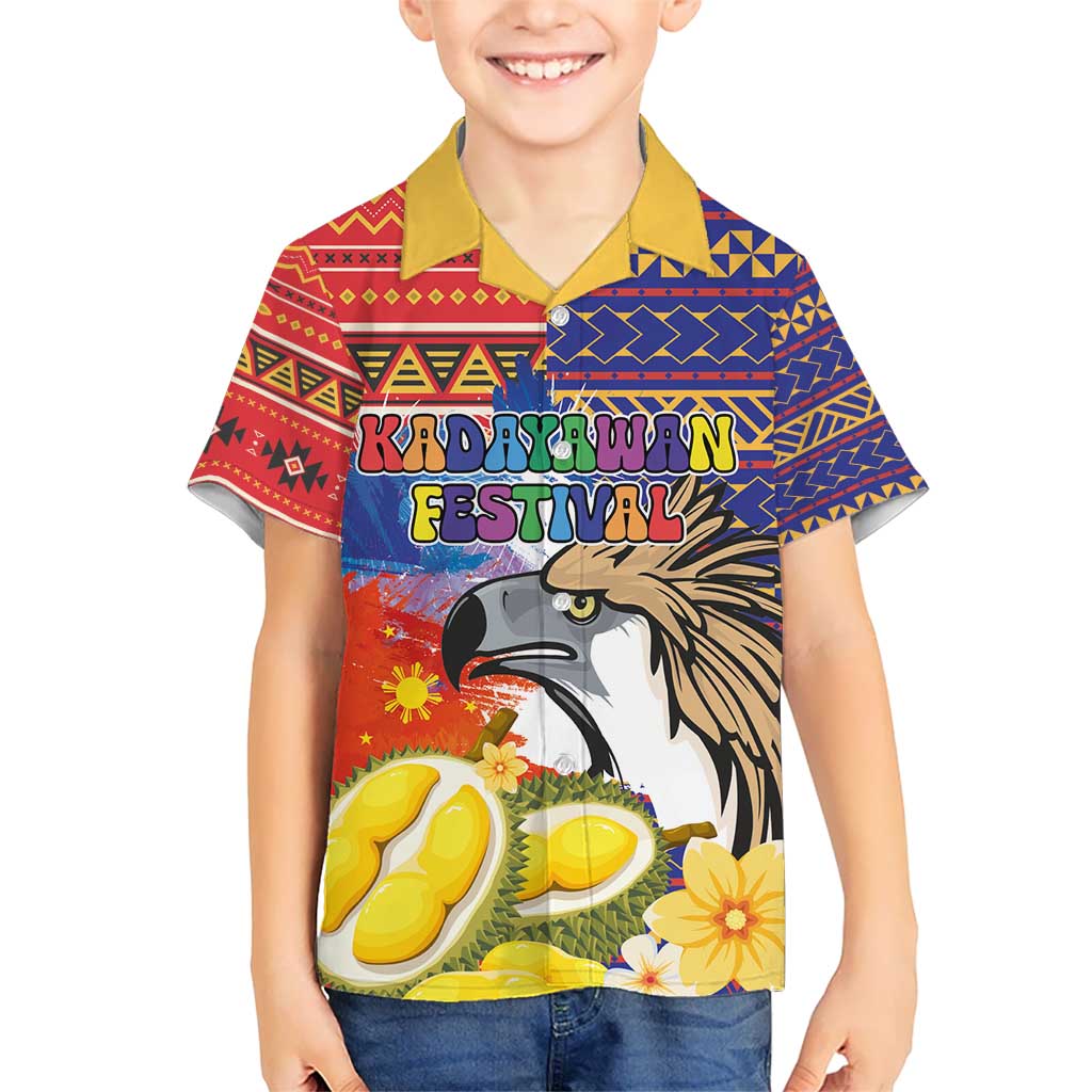 Philippines Kadayawan Kid Hawaiian Shirt Filipino Eagle Durian with Polynesian and Igorots Pattern