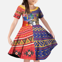 Philippines Kadayawan Kid Short Sleeve Dress Filipino Eagle Durian with Polynesian and Igorots Pattern