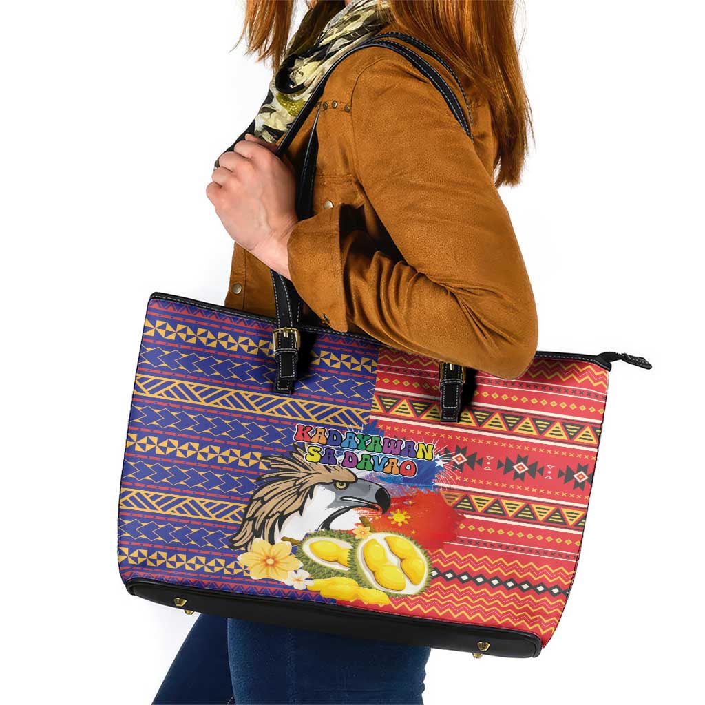 Philippines Kadayawan Leather Tote Bag Filipino Eagle Durian with Polynesian and Igorots Pattern LT03 Red - Polynesian Pride