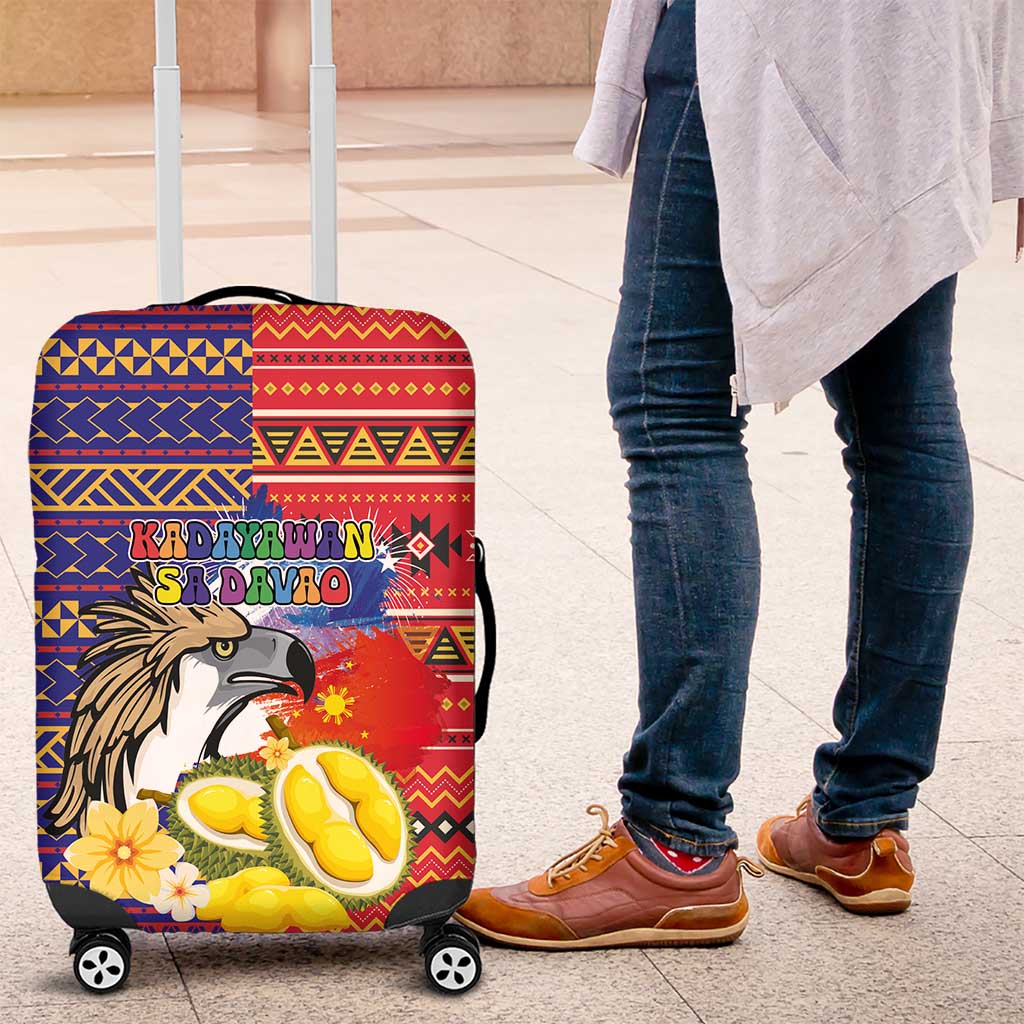 Philippines Kadayawan Luggage Cover Filipino Eagle Durian with Polynesian and Igorots Pattern LT03 Red - Polynesian Pride