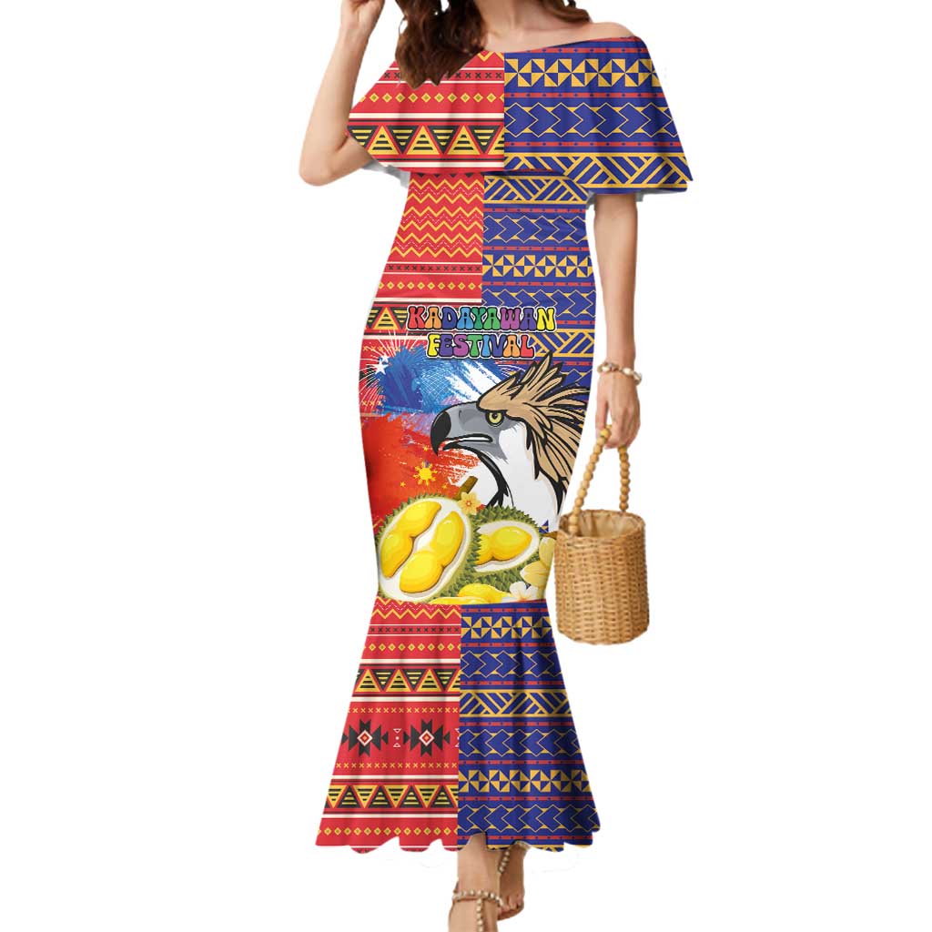 Philippines Kadayawan Mermaid Dress Filipino Eagle Durian with Polynesian and Igorots Pattern LT03 Women Red - Polynesian Pride