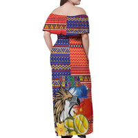 Philippines Kadayawan Off Shoulder Maxi Dress Filipino Eagle Durian with Polynesian and Igorots Pattern