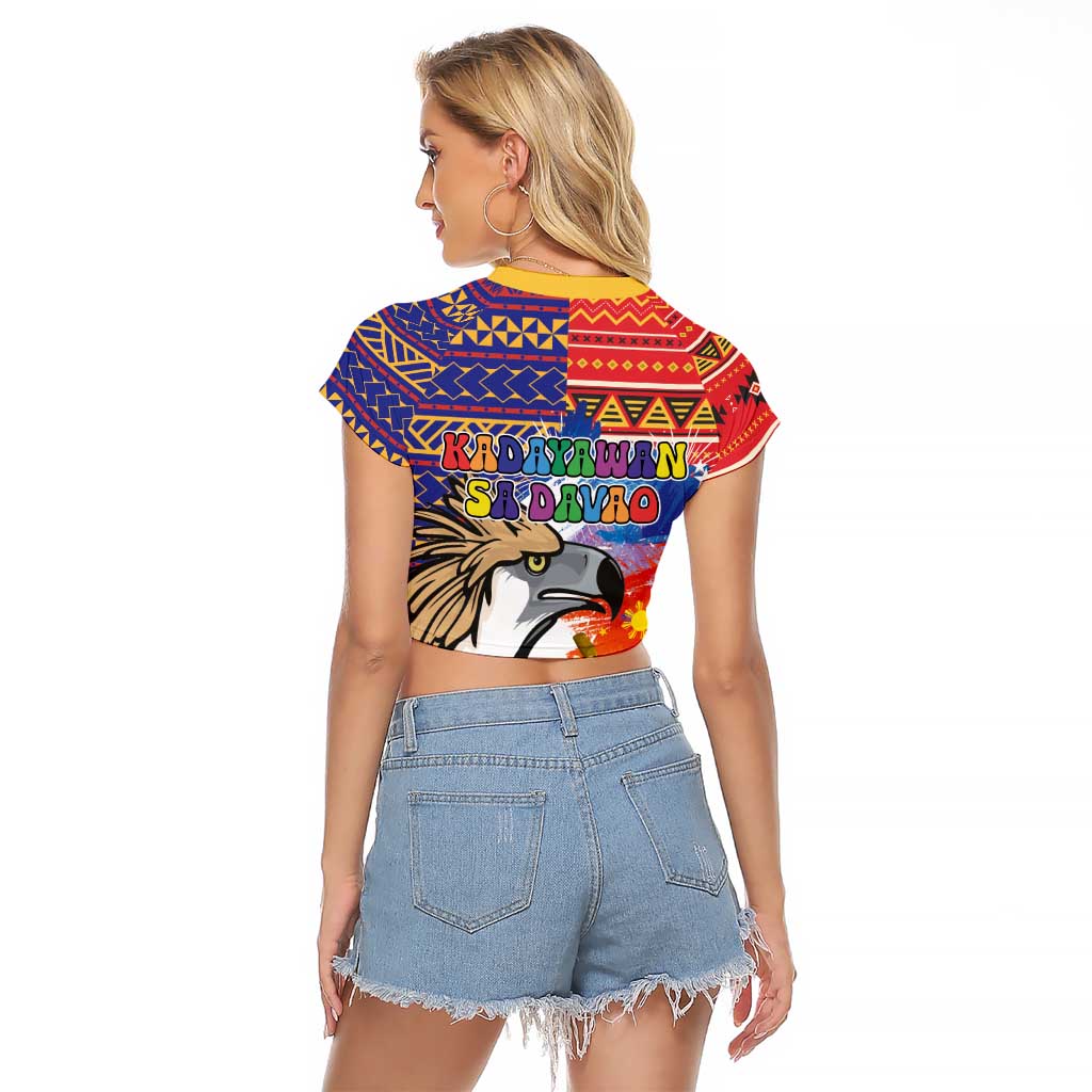Philippines Kadayawan Raglan Cropped T Shirt Filipino Eagle Durian with Polynesian and Igorots Pattern