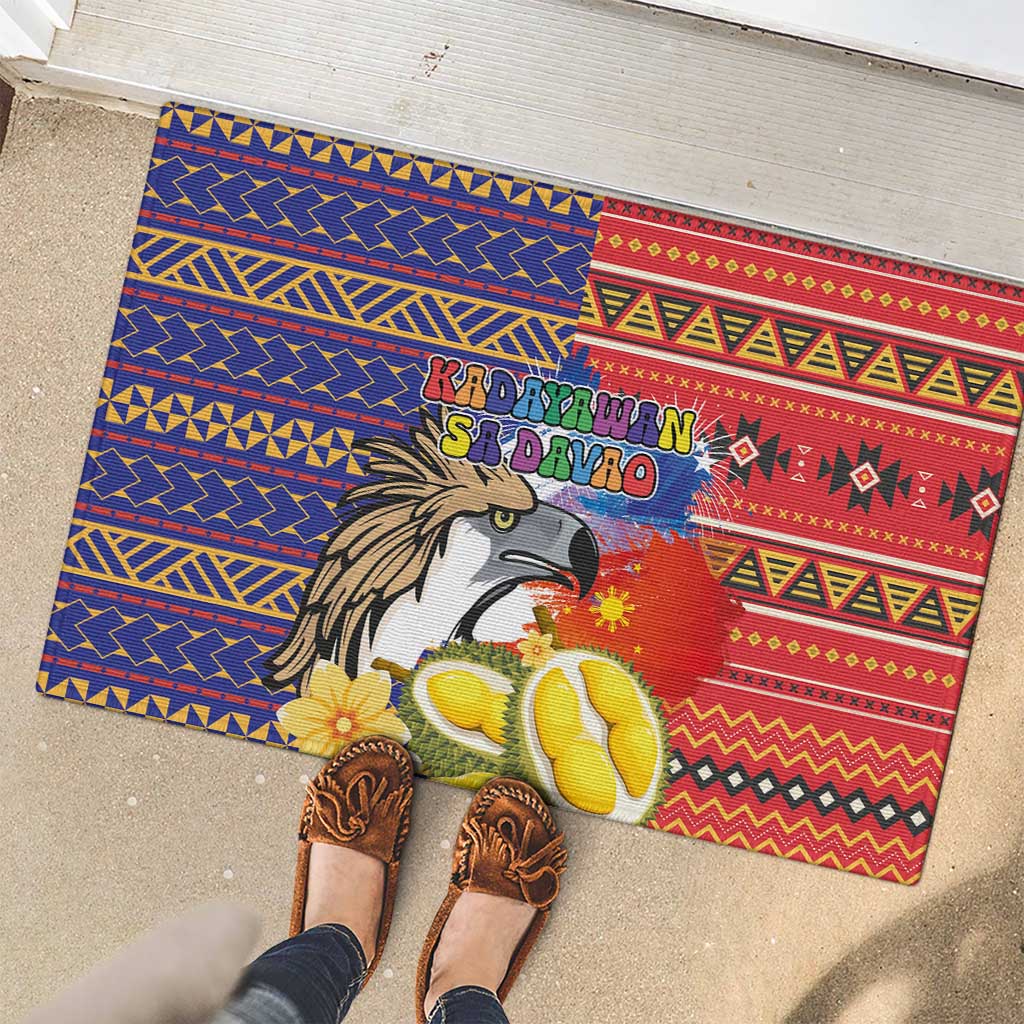 Philippines Kadayawan Rubber Doormat Filipino Eagle Durian with Polynesian and Igorots Pattern