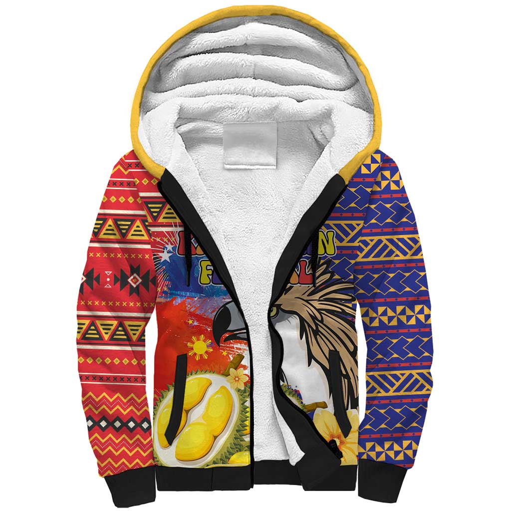 Philippines Kadayawan Sherpa Hoodie Filipino Eagle Durian with Polynesian and Igorots Pattern LT03 Unisex Red - Polynesian Pride