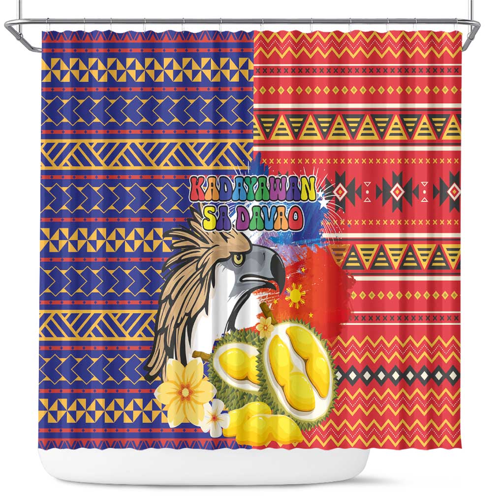 Philippines Kadayawan Shower Curtain Filipino Eagle Durian with Polynesian and Igorots Pattern LT03 Red - Polynesian Pride