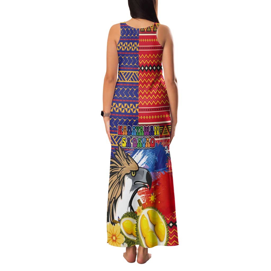 Philippines Kadayawan Tank Maxi Dress Filipino Eagle Durian with Polynesian and Igorots Pattern