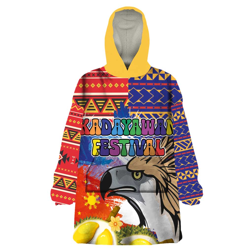 Philippines Kadayawan Wearable Blanket Hoodie Filipino Eagle Durian with Polynesian and Igorots Pattern LT03 One Size Red - Polynesian Pride