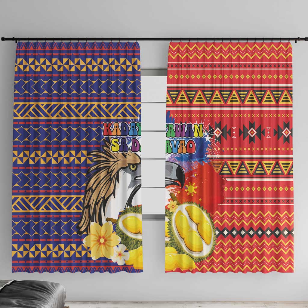 Philippines Kadayawan Window Curtain Filipino Eagle Durian with Polynesian and Igorots Pattern LT03 With Hooks Red - Polynesian Pride