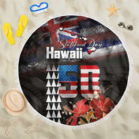 Hawaii Statehood Day Beach Blanket 50th state of the United States Kakau Tattoos and Hibiscus Grunge - Polynesian Pride