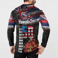 Hawaii Statehood Day Button Sweatshirt 50th state of the United States Kakau Tattoos and Hibiscus Grunge - Polynesian Pride