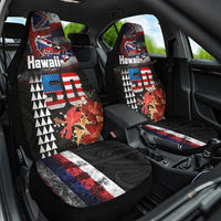 Hawaii Statehood Day Car Seat Cover 50th state of the United States Kakau Tattoos and Hibiscus Grunge - Polynesian Pride