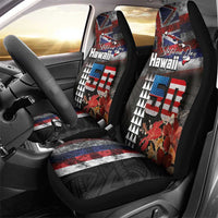 Hawaii Statehood Day Car Seat Cover 50th state of the United States Kakau Tattoos and Hibiscus Grunge - Polynesian Pride