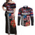 Hawaii Statehood Day Couples Matching Off Shoulder Maxi Dress and Long Sleeve Button Shirt 50th state of the United States Kakau Tattoos and Hibiscus Grunge - Polynesian Pride