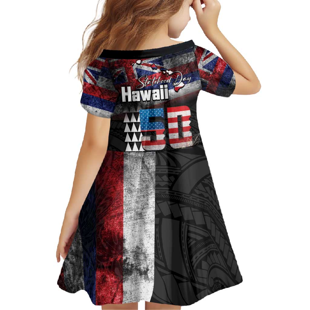 Hawaii Statehood Day Family Matching Mermaid Dress and Hawaiian Shirt 50th state of the United States Kakau Tattoos and Hibiscus Grunge LT03 - Polynesian Pride